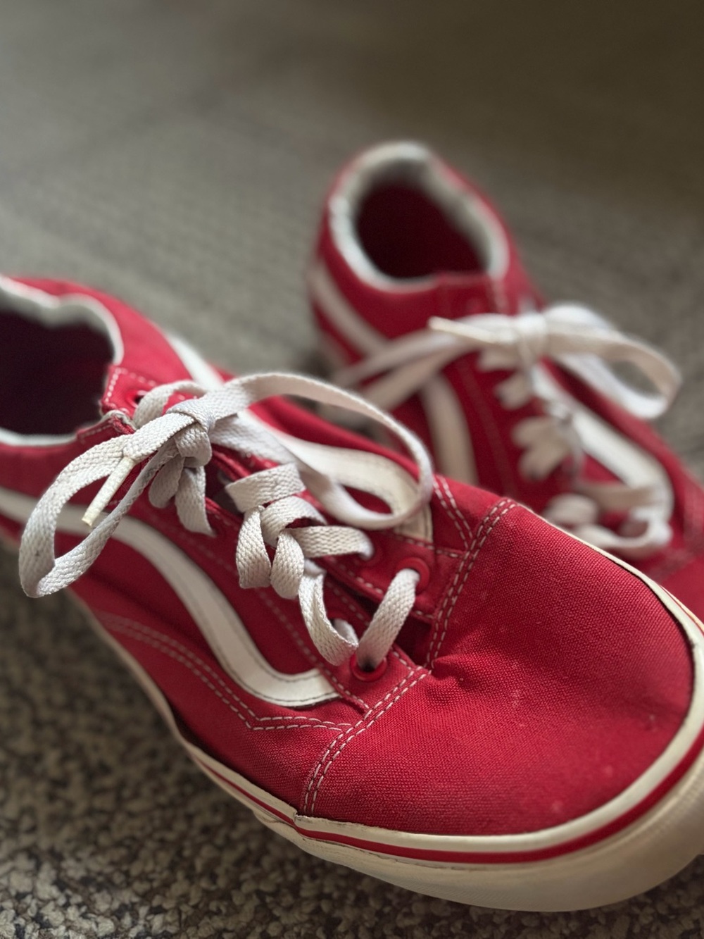 Vans Red Canvas Low-Top Sneakers with White Side Stripe and Laces